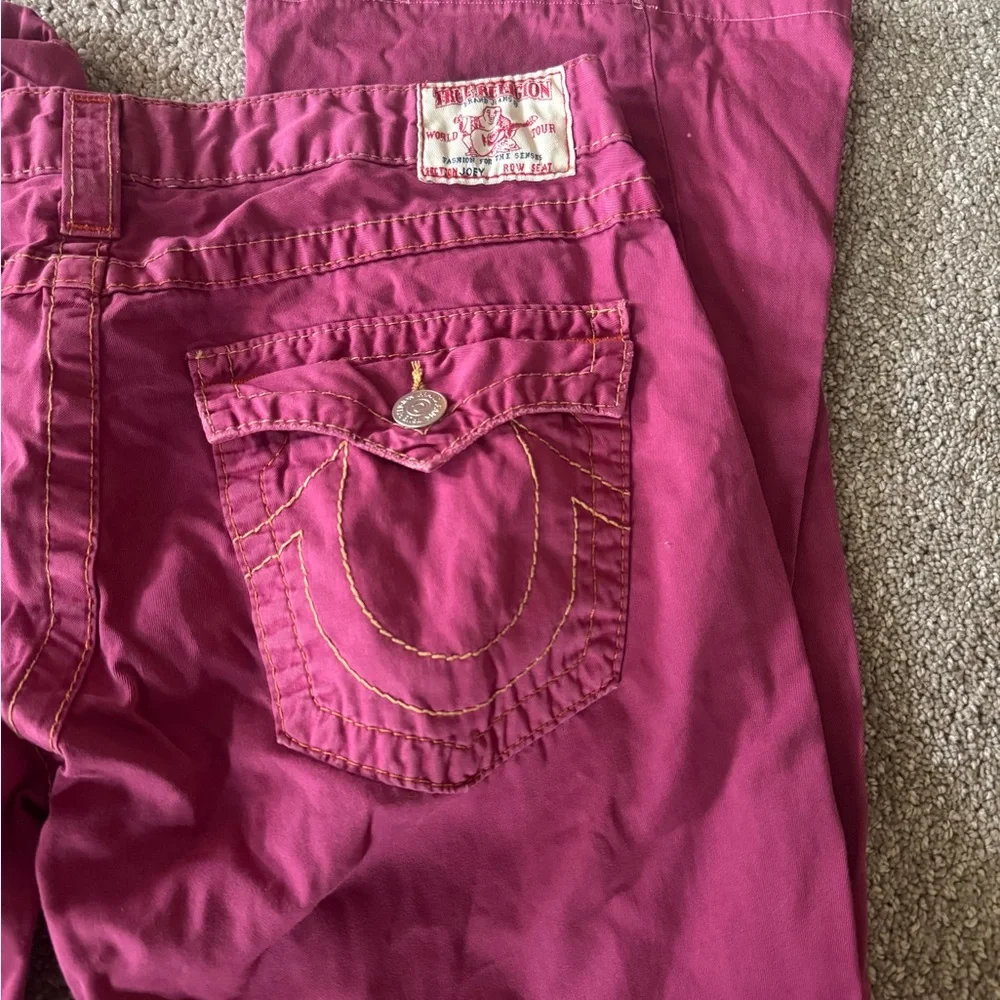 True Religion Pink Denim Pants with Contrast Stitching - Picture 1 of 4